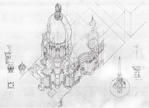 Winston Yuen & Christopher Tritt - Dualities and Multiplicities. Sant’ Agnese in Agone. Winston Yuen. Pencil on paper 1060 × 680mm 