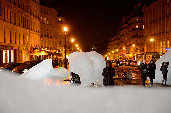 The artist Olafur Eliasson brought massive chunks of glaciers to Paris to raise awareness of climate change. Credit: UN Climate Change / Flickr