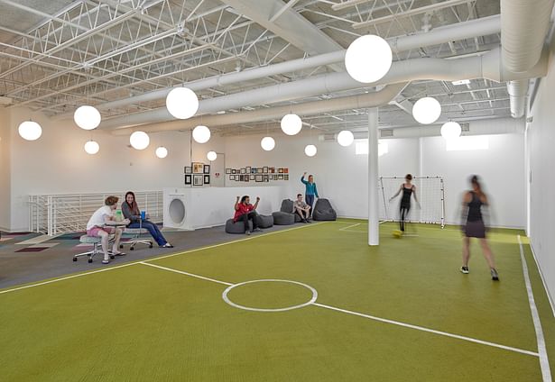 Indoor soccer field on the second floor mezzanine.