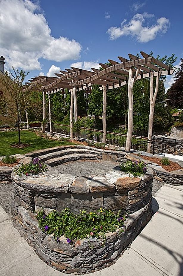 The Bank Park provides a point for understanding the disparate architectural element of the historic downtown, including a view of the Crafts Inn and Memorial Hall (the only two McKim Mead &amp; White buildings in the state).