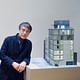 Tadao Ando stands next to a model of 152 Elizabeth Street.