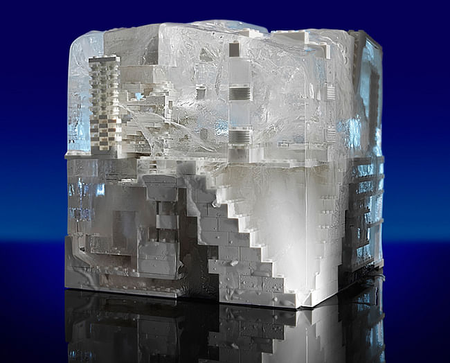 SOM froze its unique LEGO infrastructure in a solid block of ice. Photo: Zack Burris