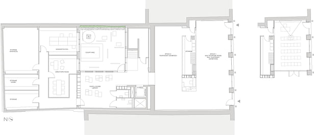 ground floor: temporary exhibitions, multifunctional area and library-lounge
