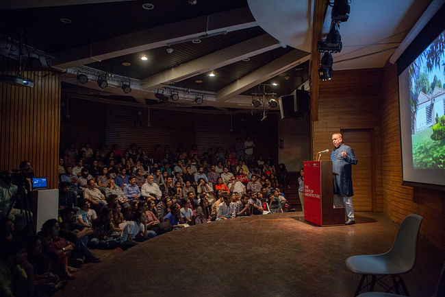 Keynote Lecture by Charles Christopher Benninger at NGMA, Mumbai Eminent architects and practitioners were invited for a series of lectures during the three months of the exhibition Photo Credits: Tejes Nayak