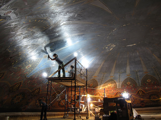 The dome under restoration | Photo courtesy of see. Painting, via The Architectural League of New York. 