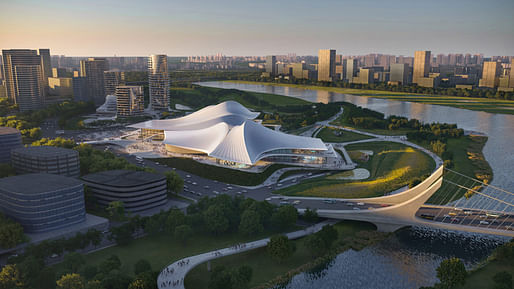 Zhejiang Shaoxing Shangyu District Cao’e River Culture and Art Centre. Rendering: Atchain, image courtesy ZHA.