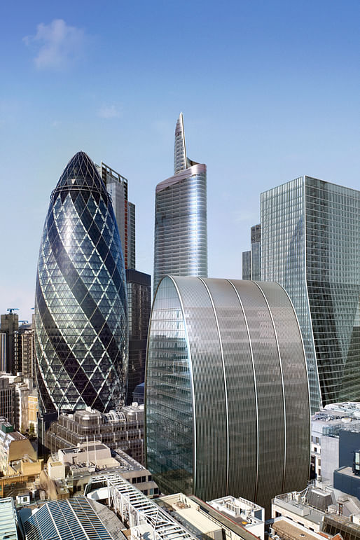 Rendering of the proposed 'Can of Ham' tower at 60-70 St Mary Axe in the City of London. Image via foggo.com