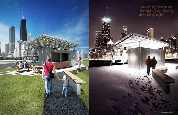 Lakefront Installation by Day and Night