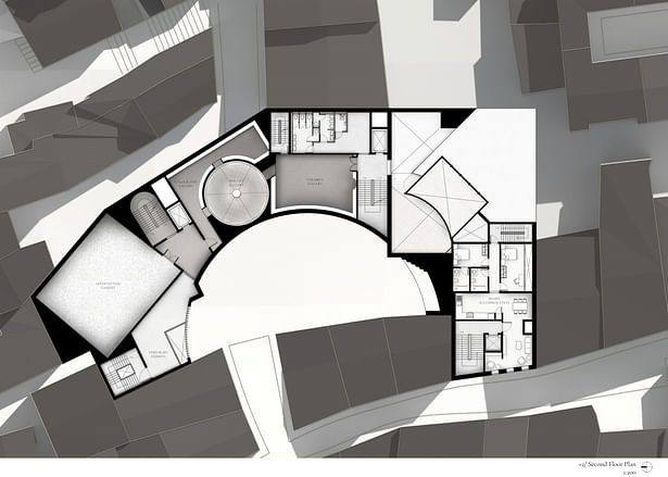 Second floor plan in context showing the concept of discontinuity from exterior to interior