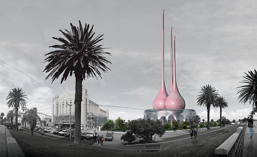 “Breathing Totems”, A submission to the Land Art Generator Initiative (LAGI) 2018 Competition for Melbourne. TEAM: Rafael Sánchez Herrera, Laura Camilla Mesa Arango. TEAM LOCATION: Bogota, Colombia. ENERGY TECHNOLOGIES: thermal chimney with vertical axis wind turbines. ANNUAL CAPACITY: 800 MWh
