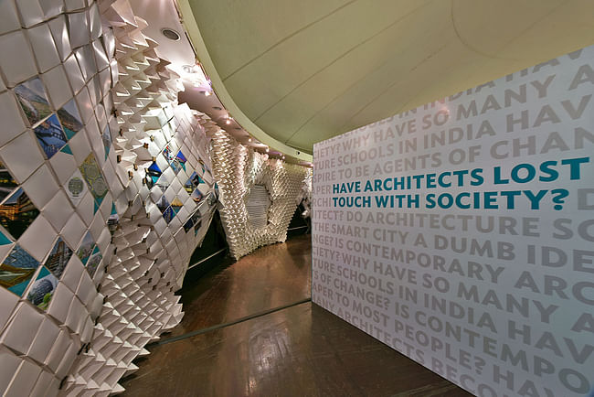 A dynamic paper installation highlighting the temporal state of emerging architecture in India is faced by provoking questions. Photo Credits: Dinesh Mehta