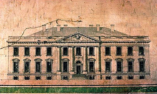 A 1793 elevation of the White House by architect James Hoban, who won the design competition to build the president's new home.