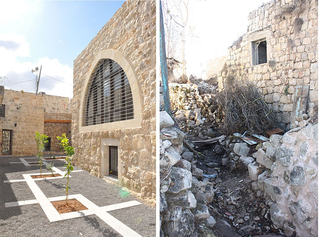 Revitalization of Birzeit Historic Center: Birzeit University guest house (before and after restoration). Photo: AKAA / RIWAQ