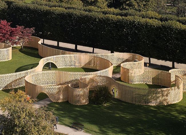 FABRIC's Trylletromler temporary pavilion in King's Garden, Copenhagen. Photo by Walter Herfst, courtesy of FABRIC.