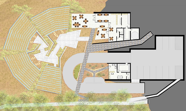 upper level plan of office, cafe, and parking
