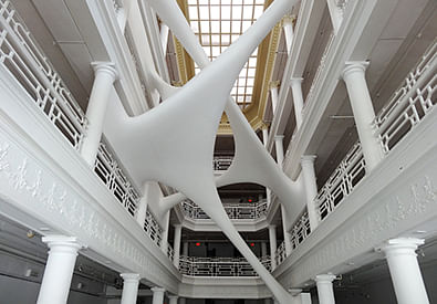 The historic Moore Building, featuring Elastika by Zaha Hadid, is the site of the off-campus final reviews April 25 and 26. 