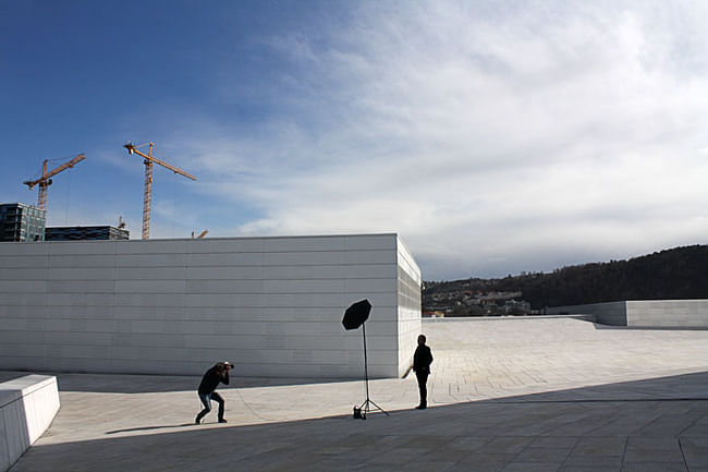 Photo shoot atop the Oslo Opera House