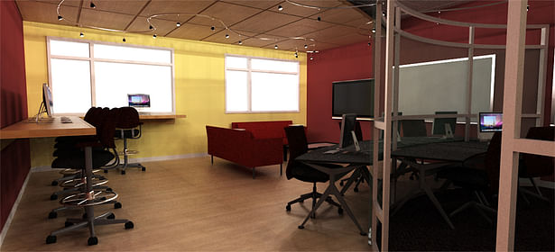 View from entry door towards open lab and collaboration space