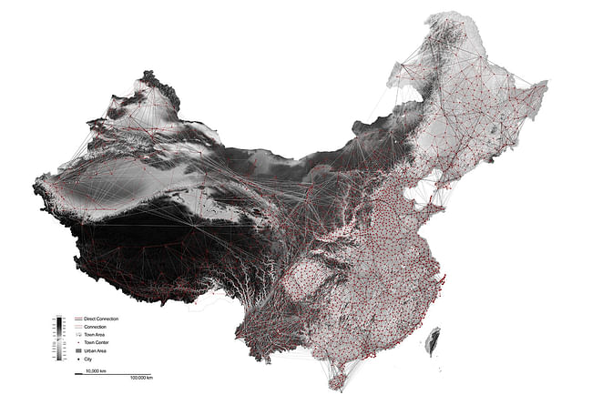 China urban network, with topography. Image credit and courtesy of Dingliang Yang.
