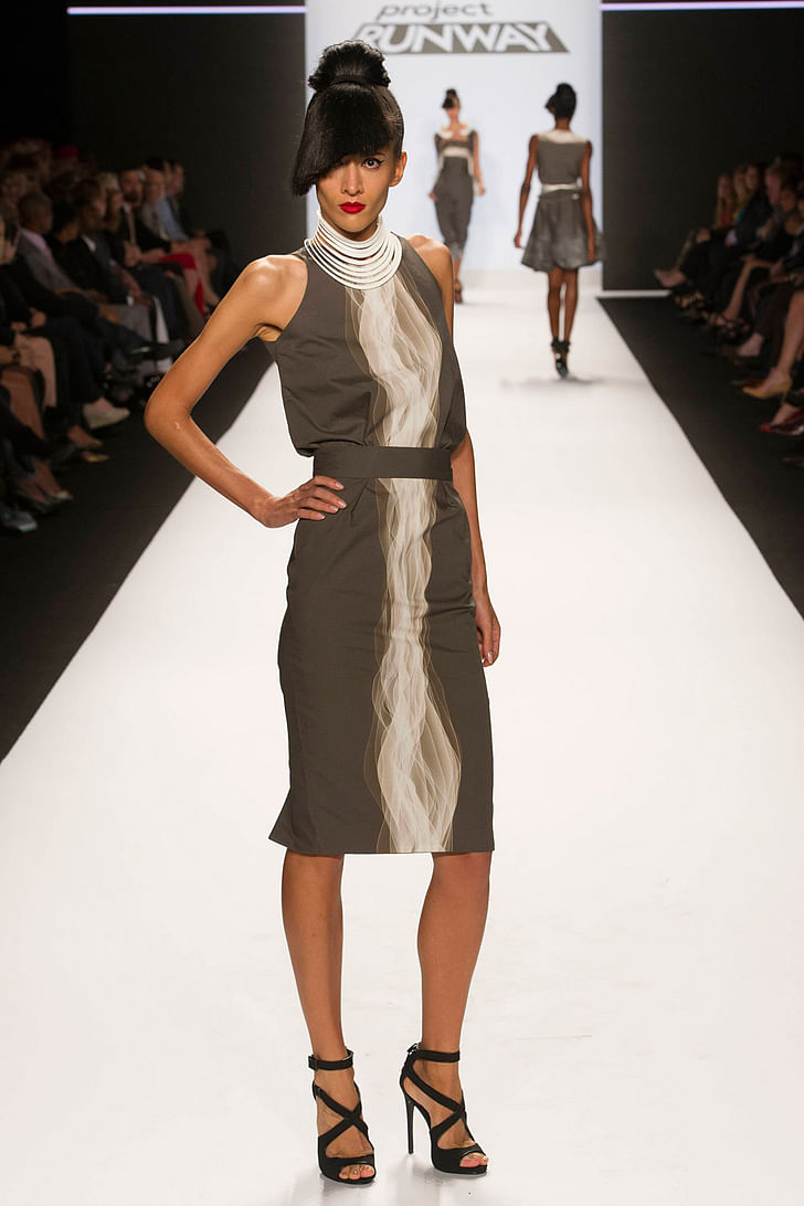 Justin LeBlanc’s design for the final challenge of Project Runway season 12, presented at New York Fashion Week, September 2013. Photo © Pawel Kaminski, courtesy of A+E Networks