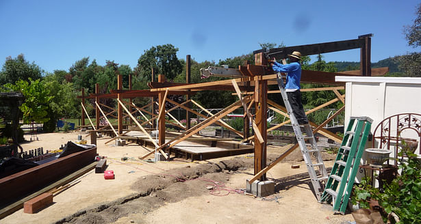 Arbor 4x10 Raked Beams Going In