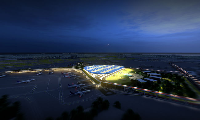 Rendering of Terminal 2 at dusk. Image courtesy SOM / © SOM