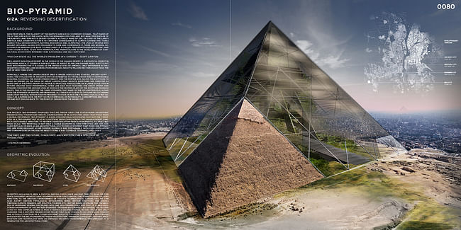 Honorable Mention: 'Bio-Pyramid: Reversing Desertification' by David Sepulveda, Wagdy Moussa, Ishaan Kumar, Wesley Townsend, Colin Joyce, Arianna Armelli, Salvador Juarez | United States. 