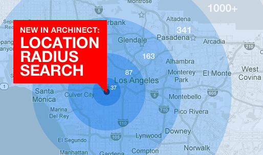 New feature in Archinect searching, Location Radius Search