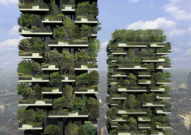 Boeri Studio's Vertical Forest in Milan consists of two residential towers that are 'made' of various trees and plants. Photo: Architect Boeri Studio