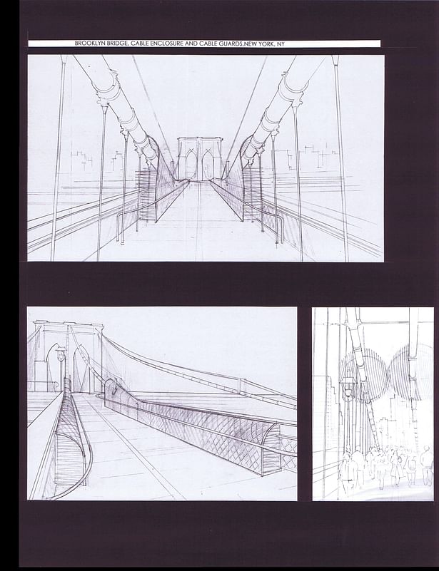 Cable enclosures at pedestrian walkway, Sketches