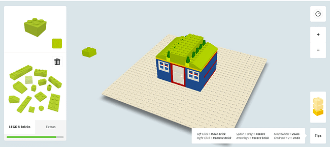 Users can make their own virtual LEGO creations and publish them on any plot in the Build World. Image courtesy of author.