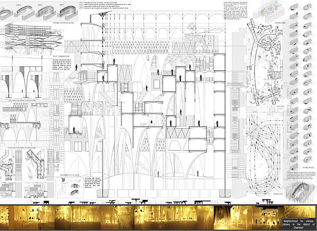 Honorable Mention: Neighborhood for Chinese citizens in the district of Chamberí; Autor: Adrián Úbeda Beltrán; University: University Politecnica de Madrid. Escuela Tecnica Superior de Arquitectura de Madrid; Country: Spain
