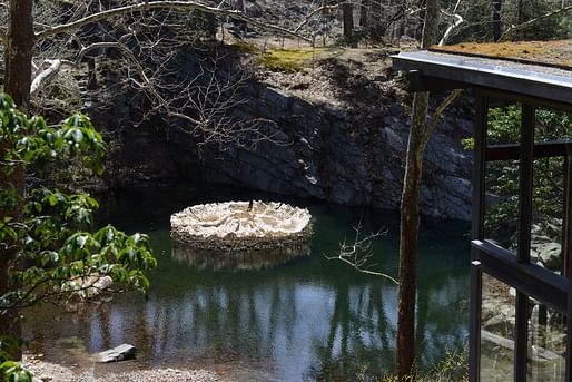 Stephen Talasnik has created an installation of floating, aquatic architectural structures at Manitoga/the Russel Wright Design Center. Credit: Don Pollard