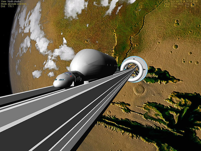 An artist's rendering of what a space elevator could look like on a terraformed Mars. Credit: FlyingSinger via flickr