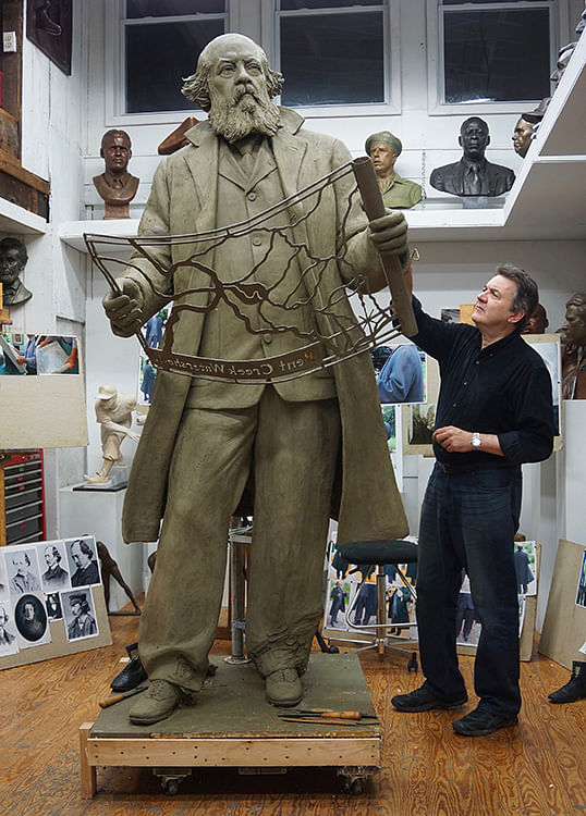 Zenos Frudakis working on the bronze statue of Frederick Law Olmsted, which will be officially unveiled on April 22.