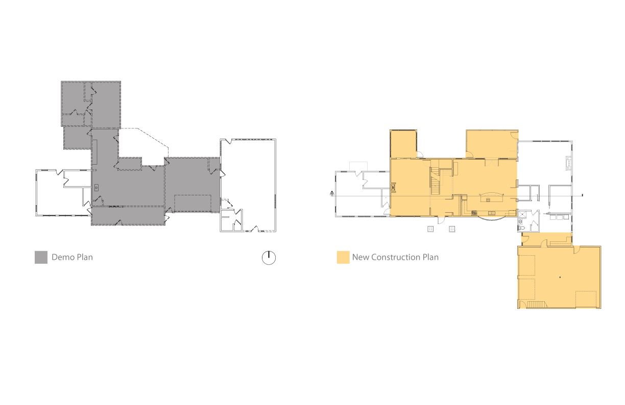 Demo central section of home. Construct new 2 story addition and 3 car garage