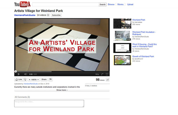 http://www.youtube.com/watch?v=RsPzDPdhjbo is the location of this video. I produced a stop motion animation to describe the process that the village of artists would undergo over its lifetime.