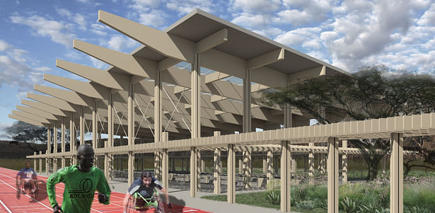 Sports Pavilion: South Track Perspective