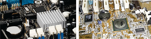 An example of how cities of today ressample of a big motherboard with components attached 