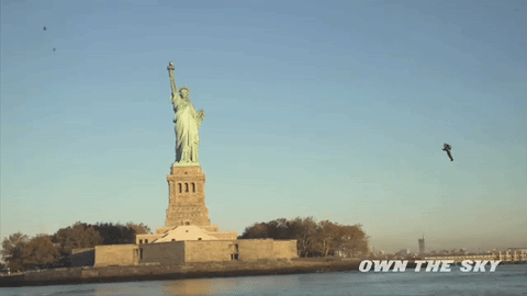 A gif of Mayman's flight around the Statue of Liberty. Credit: Own the Sky via USA Today