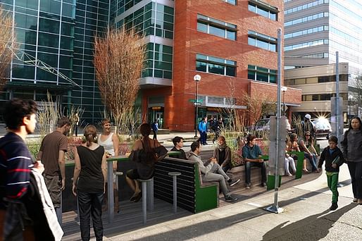 Rendering of the Fourth Avenue Parklet in downtown Portland. Image via pdx.edu.