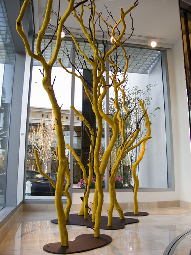 Esther Traugot's commissioned, hand-dyed and crocheted forest installation.