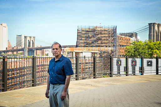 On the Brooklyn Heights Promenade, Steven Guterman, founder of Save the View Now, stood before the Pierhouse development, which the group opposes. Credit Pablo Enriquez for The New York Times
