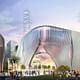 Street level view of Xiqu Centre in relations to piazza (Image: West Kowloon Cultural District Authority)