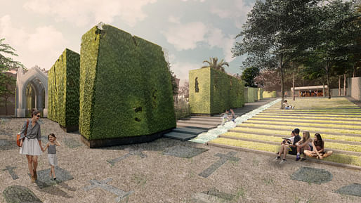 Begoña cemetery green steps and cascade. Image courtesy of LOLA Landscape Architects.