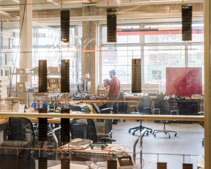 KieranTimberlake's Maker Spaces, used for developing software and hardware, are enclosed by PET partitions salvaged from the firm's Cellophane House project. Photo: Chris Leaman. 