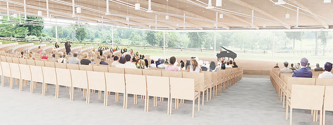 Interior view of the sanctuary/indoor amphitheater. Image courtesy of Grace Farms and SANAA