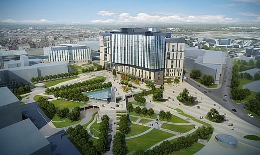  The design for the new Royal Liverpool University Hospital features a landscaped ‘health campus’. Illustration: NBBJ and HKS Architects. Image via theguardian.com.