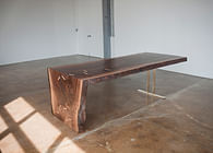 Walnut Waterfall Table, Bronze Trestle Base