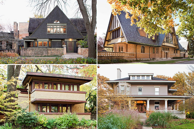 Top row, the Frank Lloyd Wright Home and Studio (far left) and the Nathan G. Moore House. Bottom row, the Laura Gale House (far left) and the Dr. William H. Copeland House. Credit Kevin Miyazaki for The New York Times